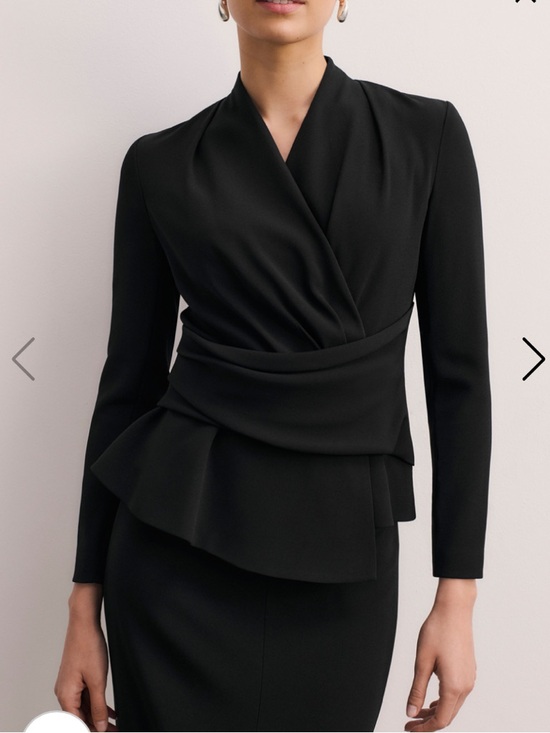 The Fold Tops - Elegant Black Draped Wrap Blouse - Women's